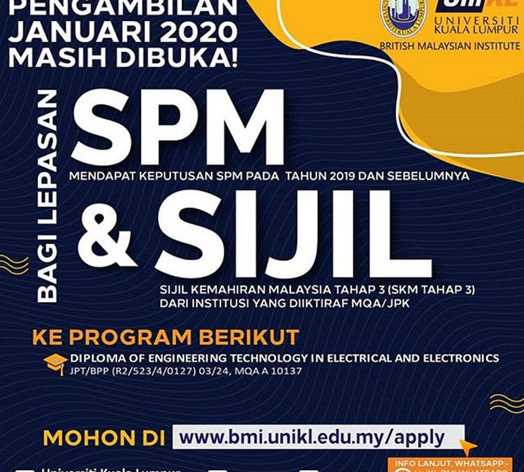Pengambilan Januari 2020 ke Program Diploma of Engineering Technology in Electrical and Electronics